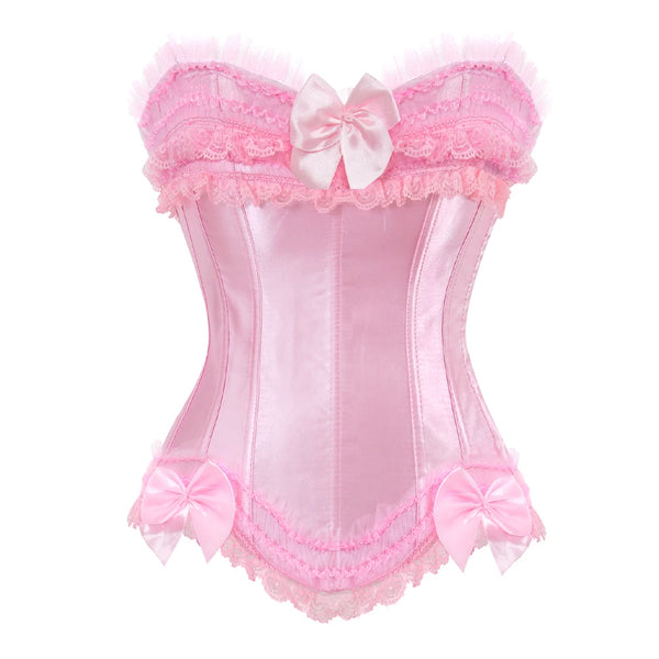 Corset satiné rose avec nœud central