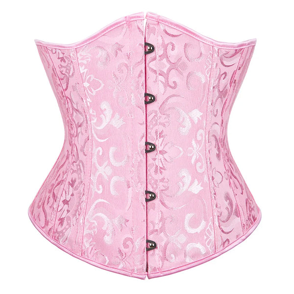 Corset bustier satiné rose avec imprimé Victorien