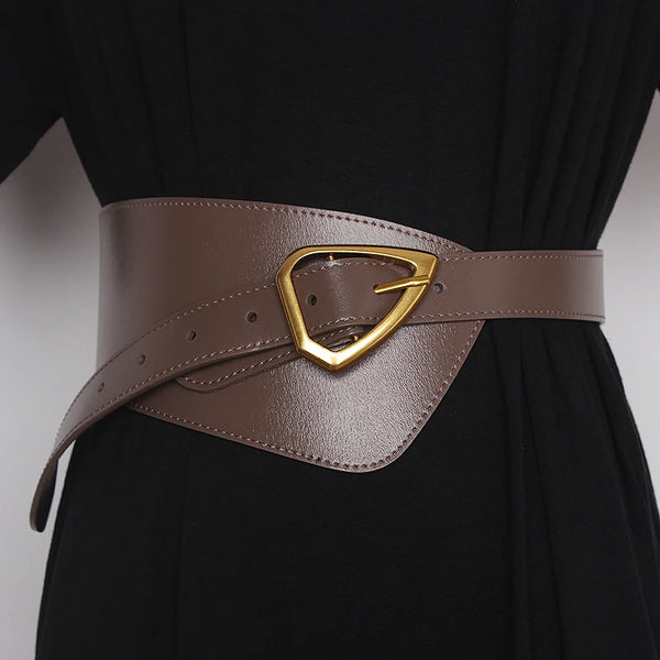 Ceinture corset en cuir PU marron et boucle chic