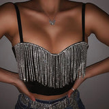 Bustier noir à paillettes avec franges en diamant