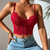 Bustier avec broderie rouge façon corset et bretelle