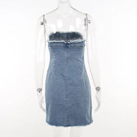 Robe bustier en denim ajustée et taille haute sans manches