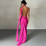 Robe de soirée rose longue à bretelle unique