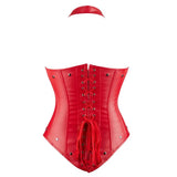 Corset en faux cuir rouge pour femmes avec bretelles et boucles en acier