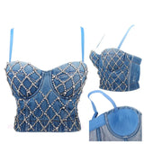 Corset en jean Denim pour Femmes avec Strass