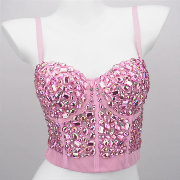 Corset bustier à bretelles rose brillant