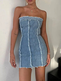 Robe bustier en denim ajustée et taille haute sans manches