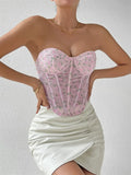 Top corset rose avec Imprimé et sans bretelles