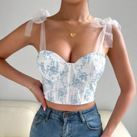 Corset bustier blanc avec imprimé bleu