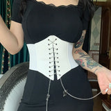 Ceinture corset blanche large en simili cuir avec chaîne