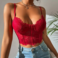 Bustier avec broderie rouge façon corset et bretelle