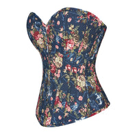 Corset Vintage en Jean Bleu pour Femmes Imprimé Floral