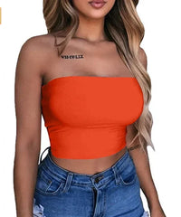 Top bustier orange pour femme sans bretelle