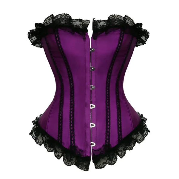 Corset violet pour femmes en satin sexy et dentelle