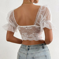 Top corset blanc Gaze Sexy Dentelle et Fleurs Slim Transparent