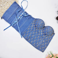 Corset en jean Denim pour Femmes avec Strass