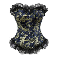 Corset vintage pour femmes avec broderie et dentelle fermeture à lacets