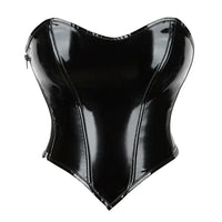 Corset crop top en similicuir brillant noir