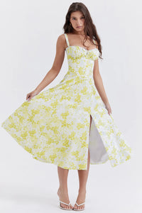 Robe corset ample imprimé vert