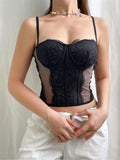 Corset noir en dentelle en gaze