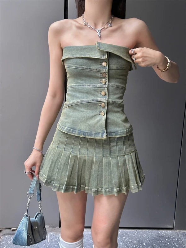 Haut de corset en jean denim pour femmes