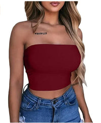 Top bustier pour femme sans bretelle bordeaux