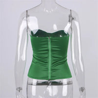 Corset vert en satin sans bretelles