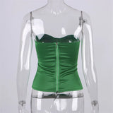 Corset vert en satin sans bretelles