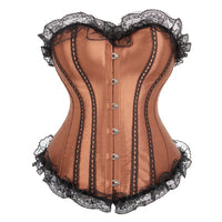 Corset marron en satin avec garniture en dentelle