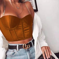 Top corset en satin marron avec Bretelles en Chaîne