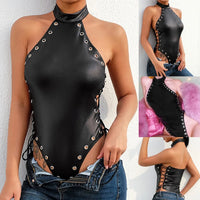 Body bustier en similicuir pour femmes style gothique à col halter