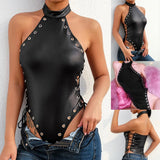 Body bustier en similicuir pour femmes style gothique à col halter