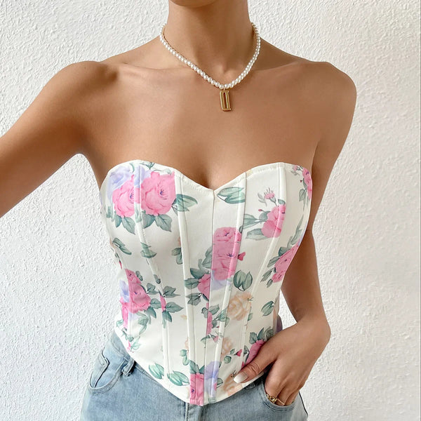 Corset bustier avec fleur rose sans bretelles