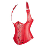 Corset en faux cuir rouge pour femmes avec bretelles et boucles en acier