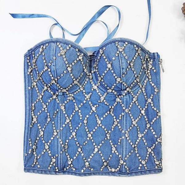 Corset en jean Denim pour Femmes avec Strass