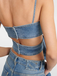 Bustier en jean sans bretelles avec nœud