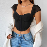 Crop top Bustier noir à boucle frontale