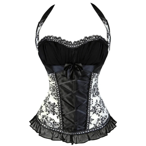 Corset bustier noir en dentelle avec bretelles halter