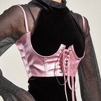 Ceinture Corset rose avec lacets et bretelles en faux cuir