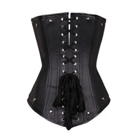 Corset noir en faux cuir avec armatures en spirale et boucles de décoration