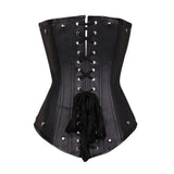 Corset noir en faux cuir avec armatures en spirale et boucles de décoration
