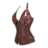 Bustier corset marron médiéval en faux cuir avec fermeture éclair