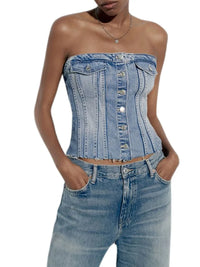 Corset en Jean pour Femmes fermeture bouton