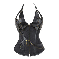 Bustier corset noir médiéval en faux cuir pour femmes