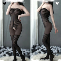 Combinaison bustier avec rayure sexy en dentelle noire