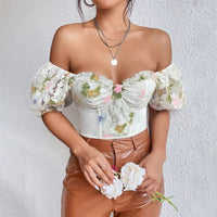 Corset bustier blanc à fleur avec épaule bouffante