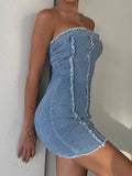 Robe bustier en denim ajustée et taille haute sans manches