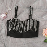 Bustier noir à paillettes avec franges en diamant
