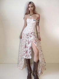 Robe corset longue vintage à fleurs pour femmes