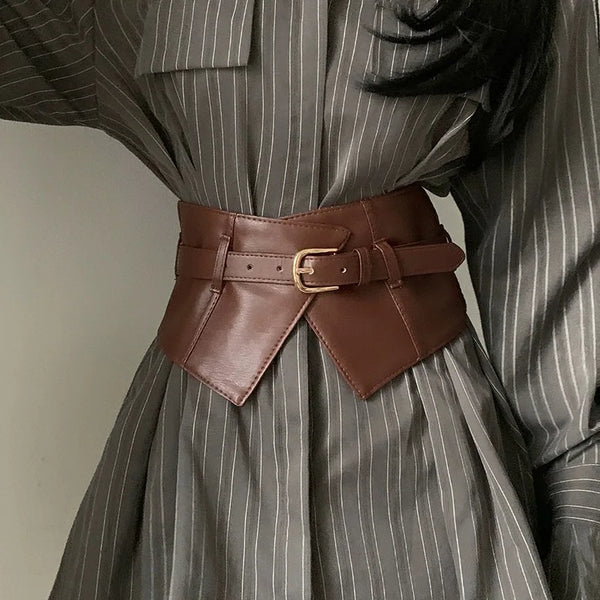 Ceinture corset marron large en élastique extensible